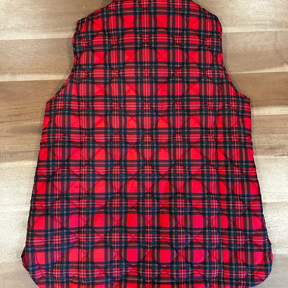 Red Plaid Tartan Lands End Puffer Vest - Picture 5 of 5